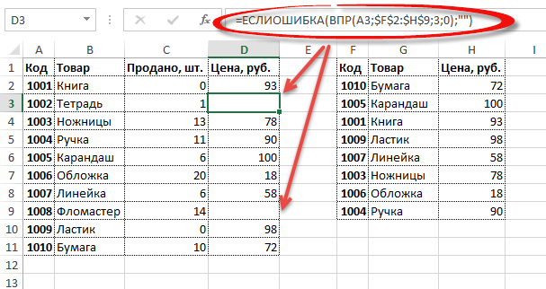 Особенности функции впр